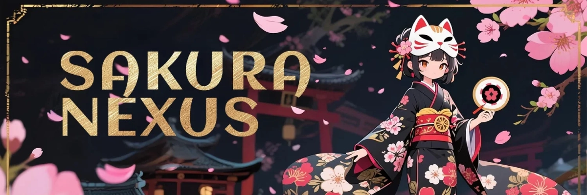 黒い着物を着て狐面をかぶったアニメ風の少女