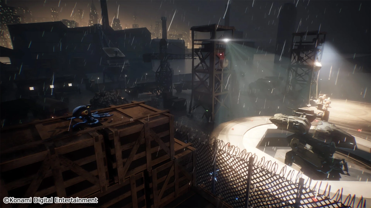 軍事施設の夜景とタコ