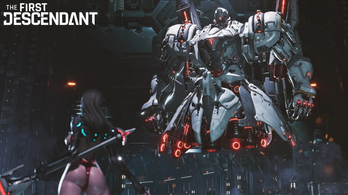 巨大なロボットと対峙するキャラクター