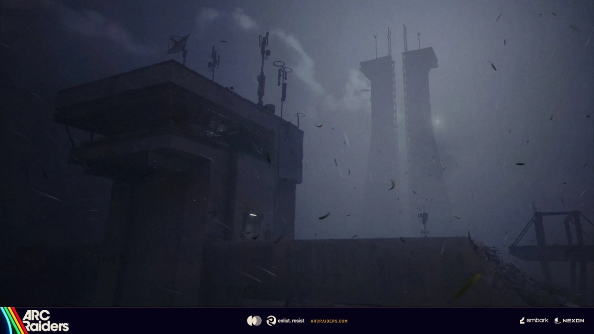 台風が吹き荒れる荒廃した都市