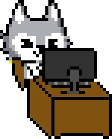 PCモニターを見ているピクセルアートのZETAくん