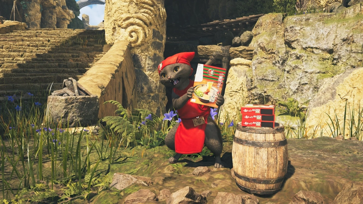 赤いコック帽とエプロンをつけたアイルー