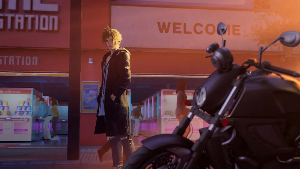 クラウドが駅のような場所を歩く