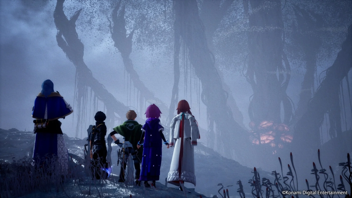 巨木とキャラクターのグループ