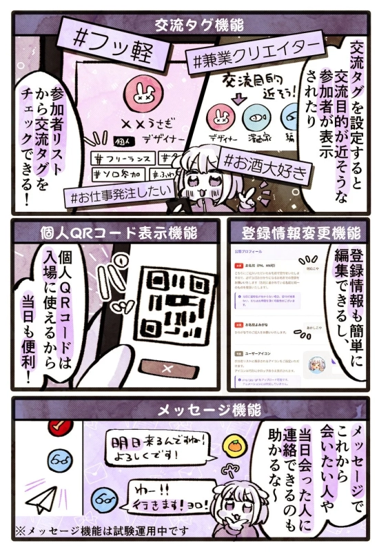 交流タグとメッセージ機能