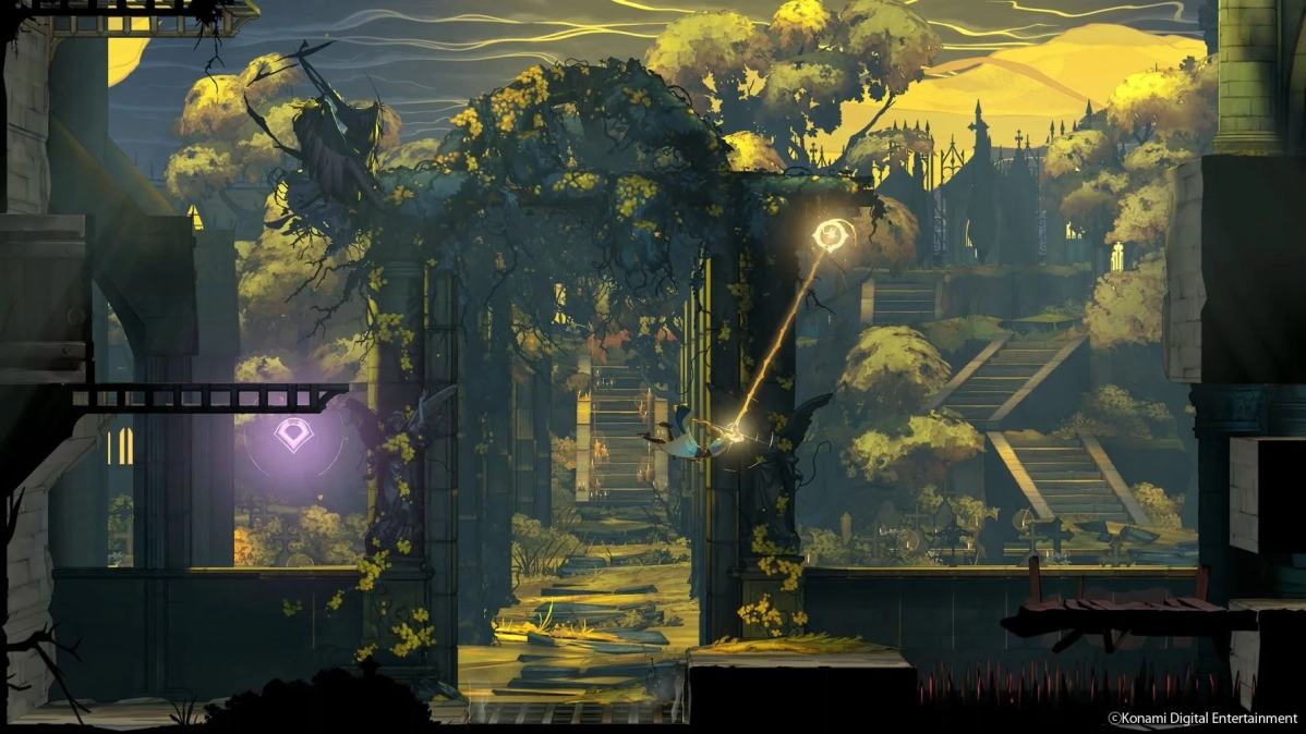 光の力を使って空中を移動するキャラクター