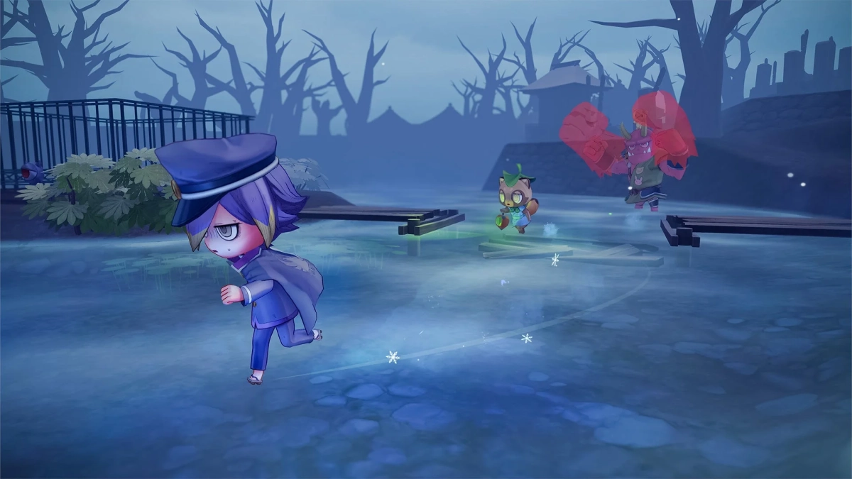 雪の中をちびキャラたちが移動するゲーム画面