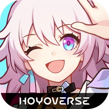 HoYoverseのロゴとピンク髪のキャラクター