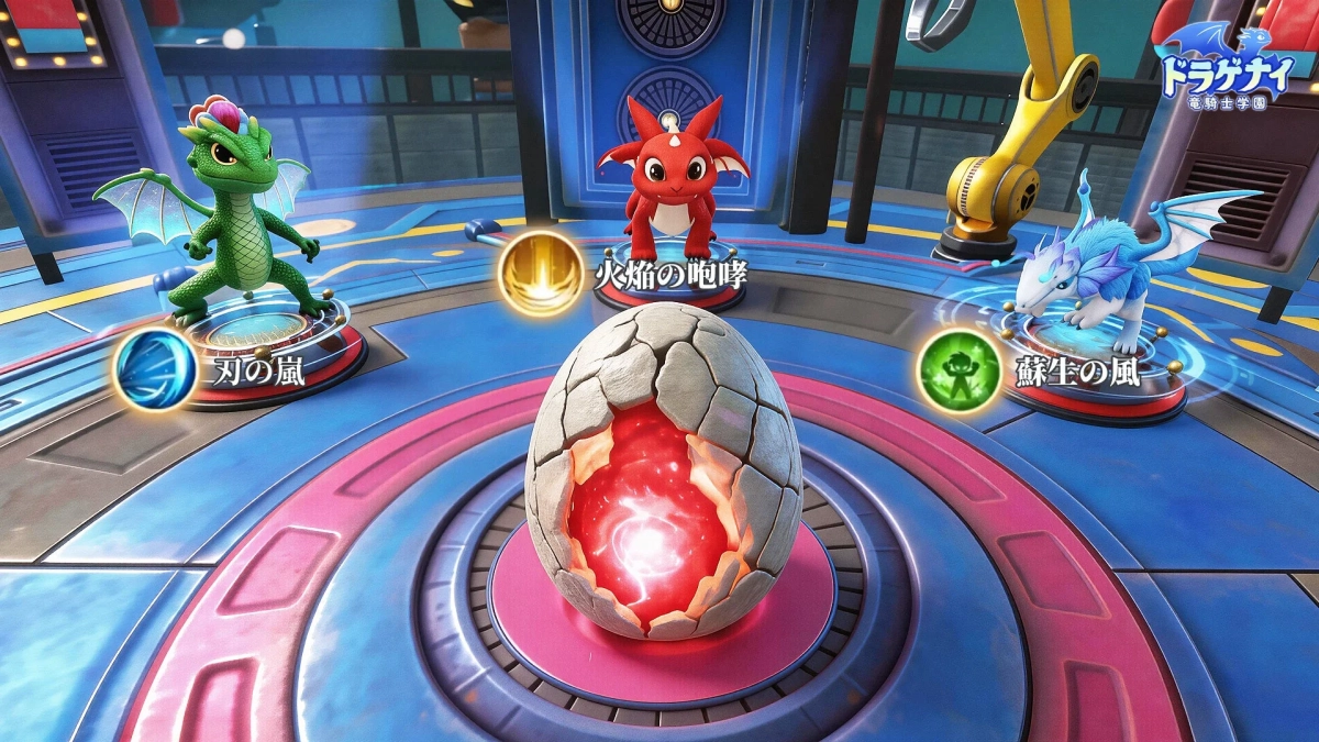 3種類のドラゴンと卵、進化先選択画面