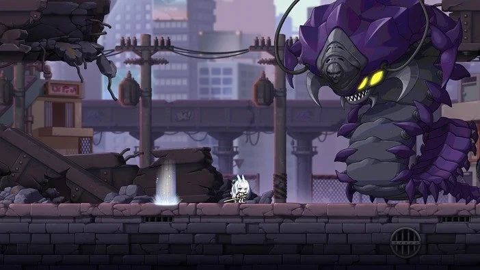 巨大なムカデ長老と対峙するキャラクター