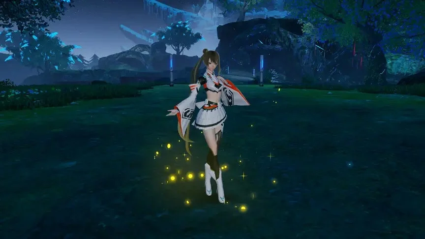 和風と未来的な衣装の女性キャラクター