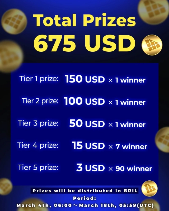 Total Prizes 675 USD
