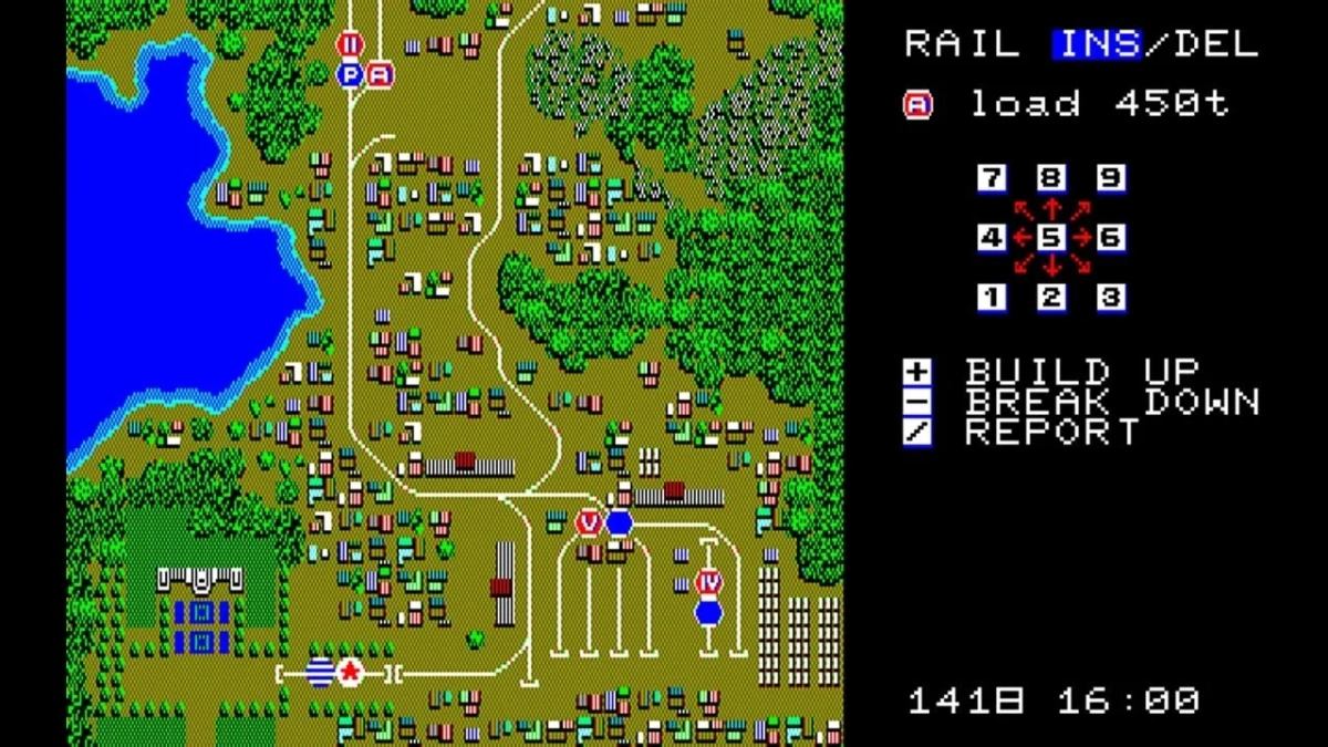 レトロなグラフィックの鉄道シミュレーションゲームの画面