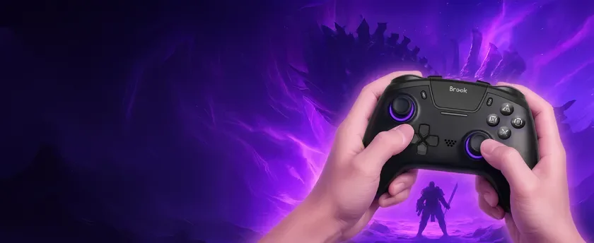 両手で黒いゲームコントローラーを操作している様子