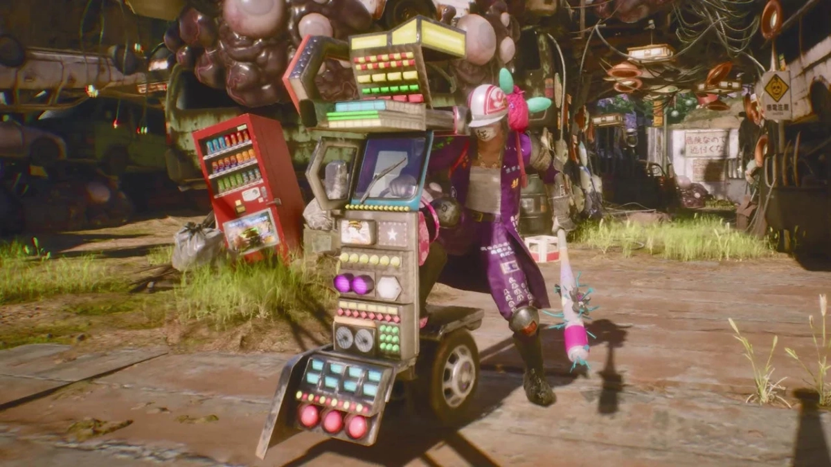 サイバーパンク風の人物とカート