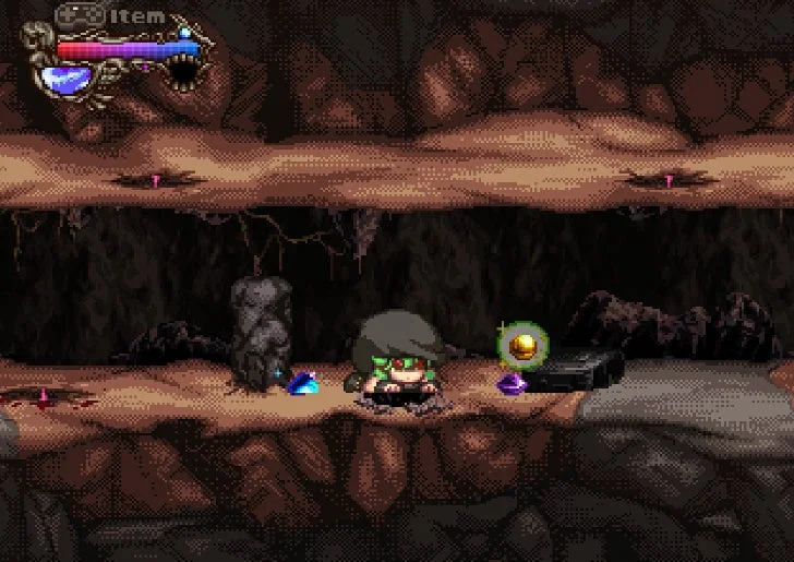 洞窟内での採掘シーン