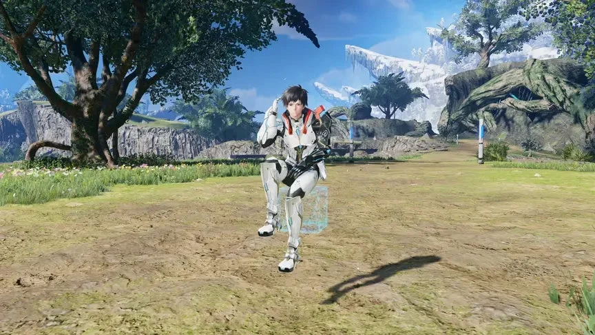 白いスーツのキャラクター、自然の中