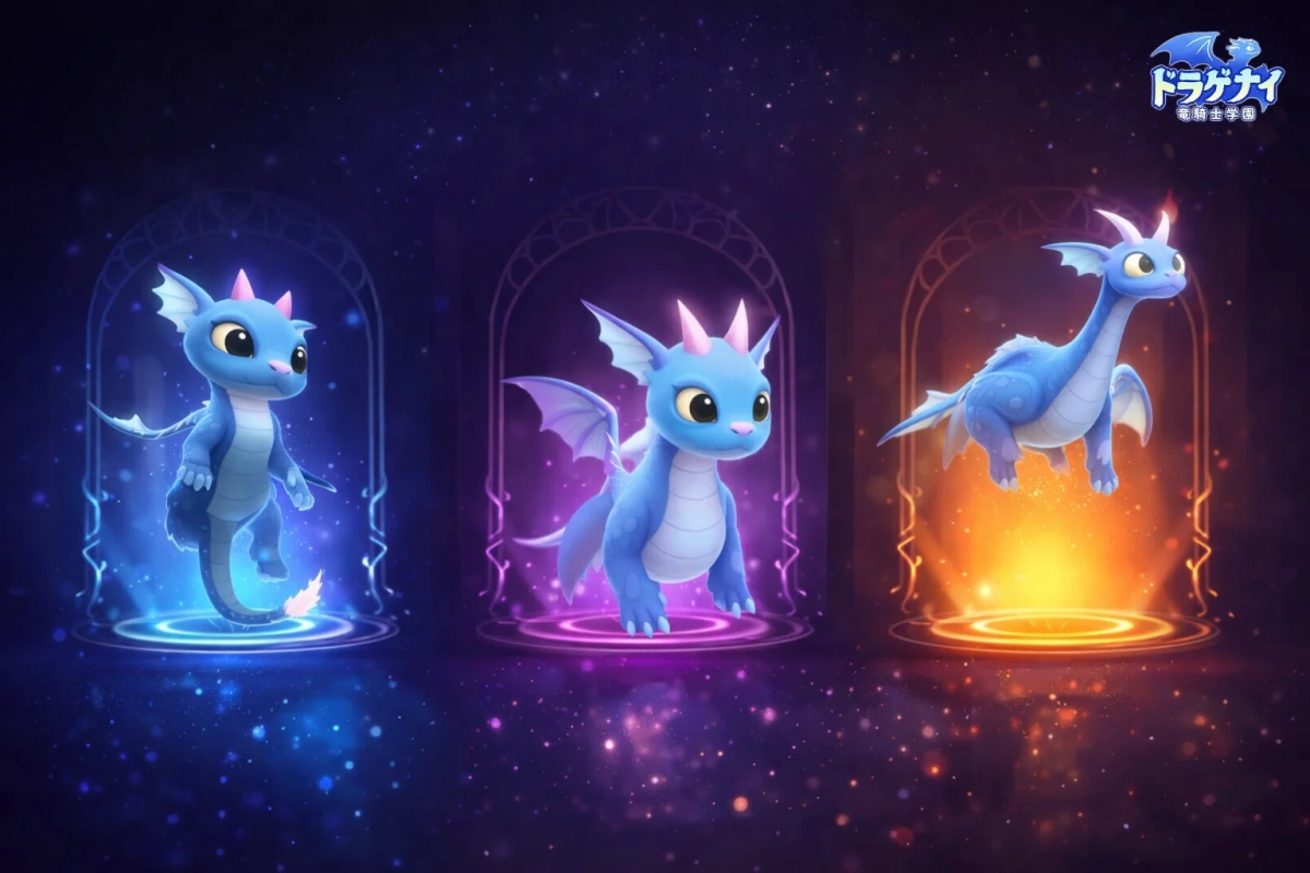 幼いドラゴンたちが浮かぶ幻想的なイラスト