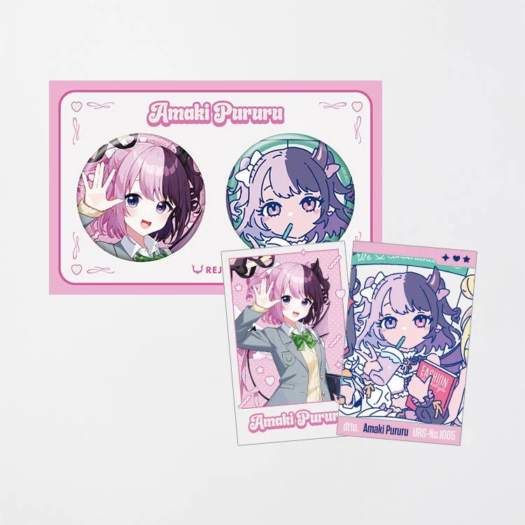 天鬼ぷるる X ファミリーマート チェキ風カード&缶バッジセット