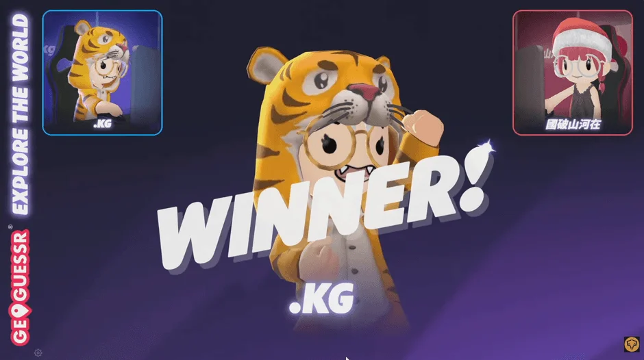 GeoGuessrの勝利画面（.kg選手）