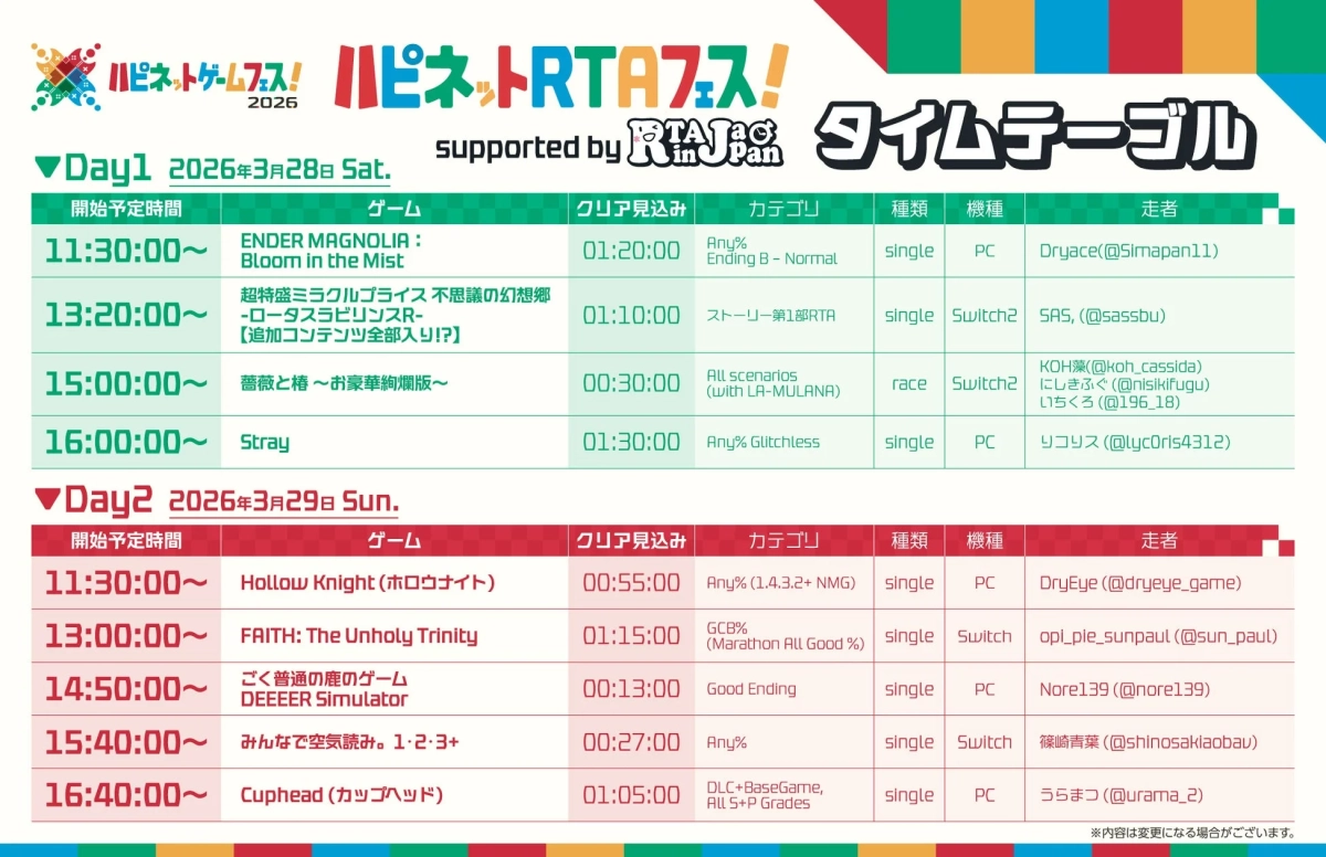 RTAフェス タイムテーブル