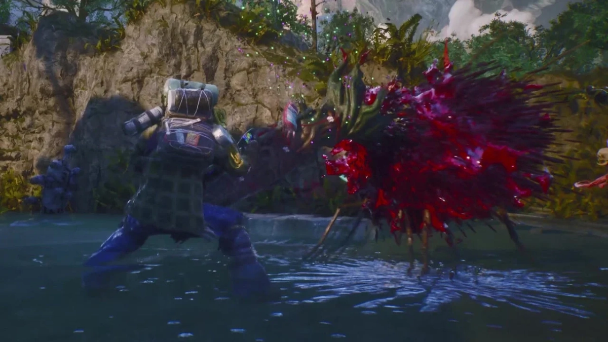 水辺での戦闘シーン