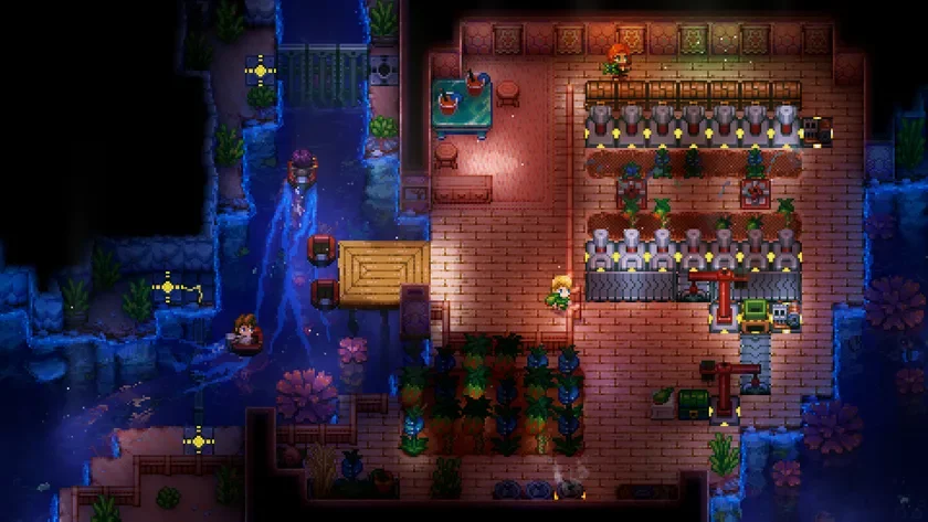 ピクセルアートの自動化施設と川