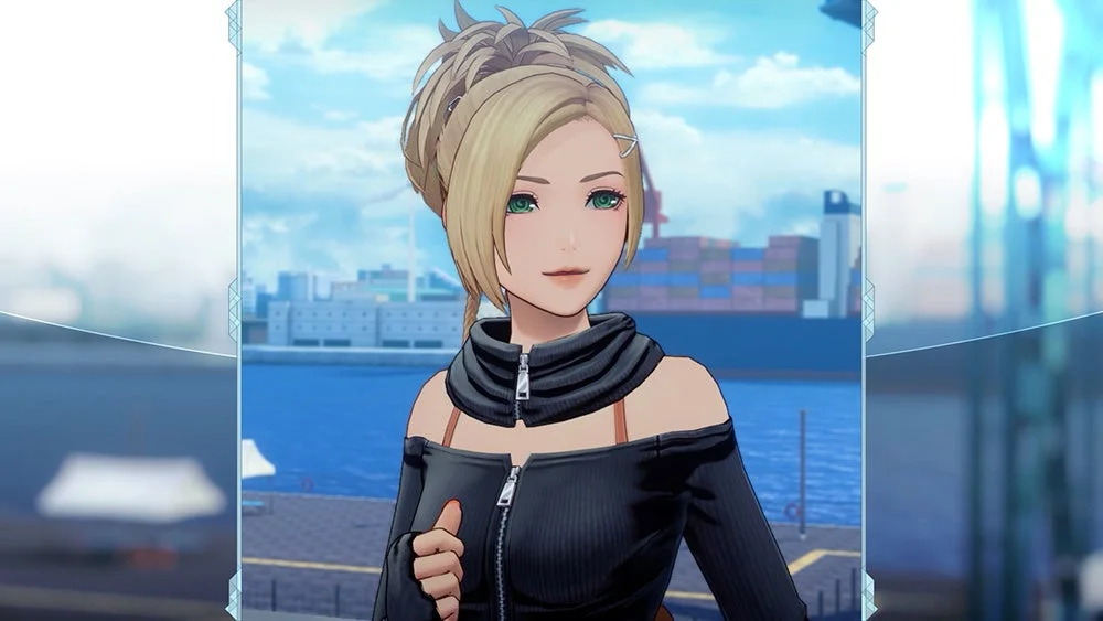 金髪で緑色の目をした女性アニメキャラクター