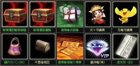 眞帰還箱から入手できるアイテム