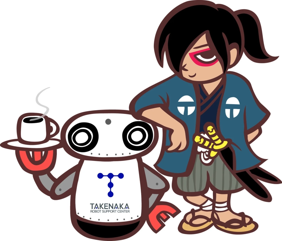 ロボットと侍風のキャラクターが描かれたイラスト