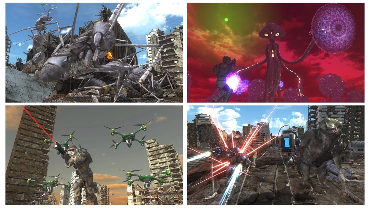 巨大生物と兵士の戦闘シーン