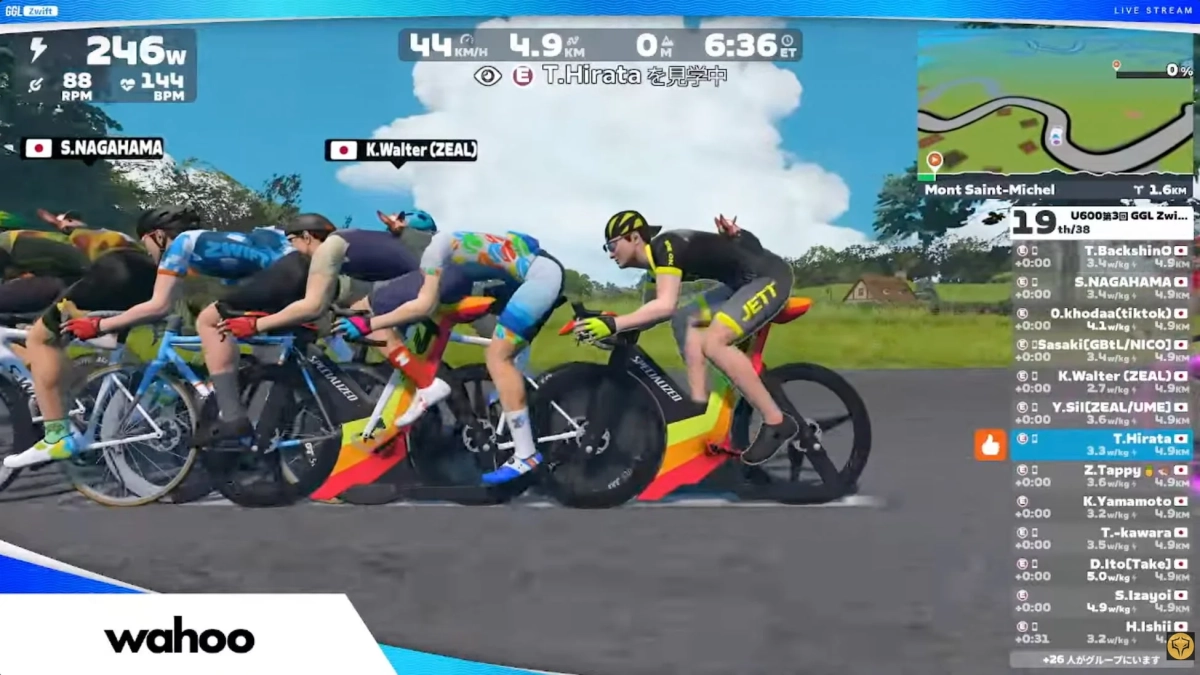 Zwiftでのバーチャル自転車レースの様子