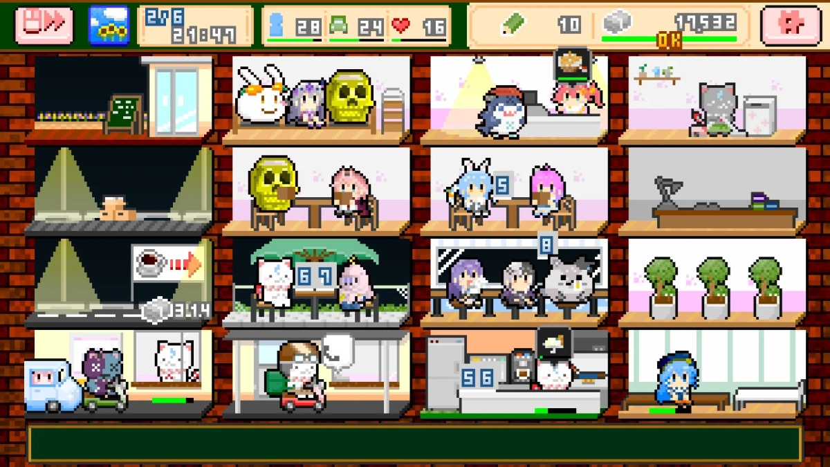 ゲーム画面、経営シミュレーションの様子