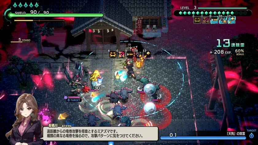 アクションRPGの戦闘画面（和風の場所での戦闘）