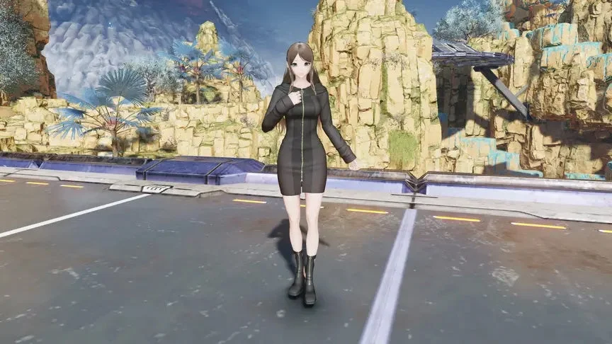 女性キャラクター、黒ワンピース