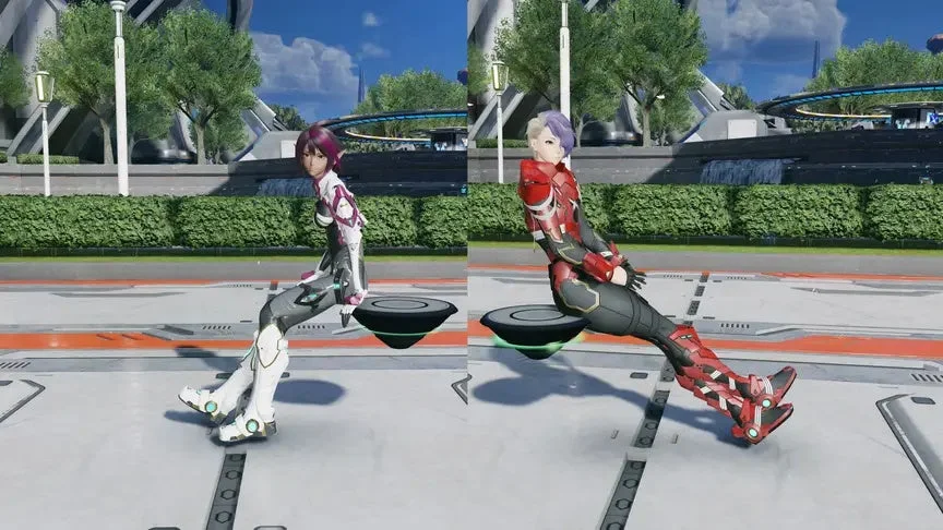 男女キャラクター、浮遊ポーズ