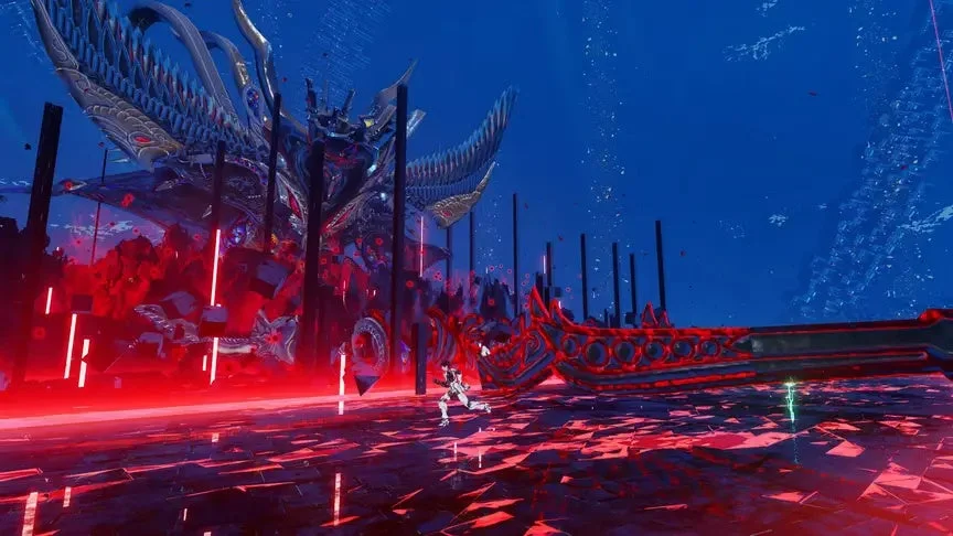 巨大構造物と走るキャラクター