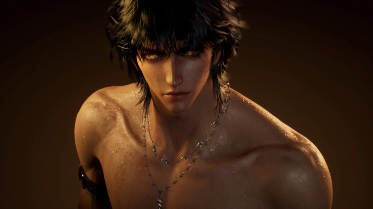 汗ばんだ男性キャラクターのクローズアップ