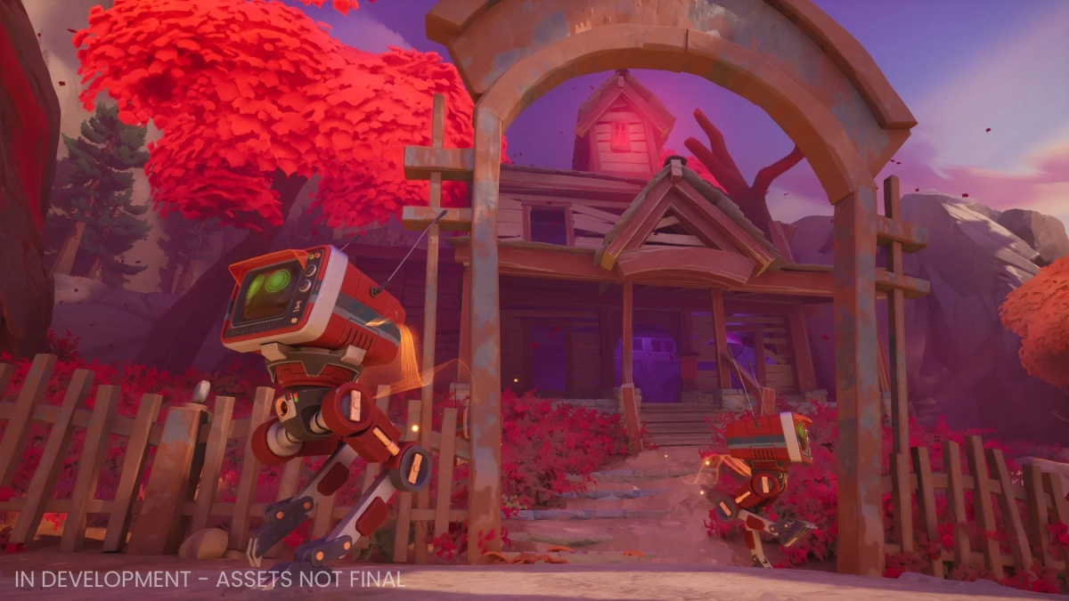 テレビの頭を持つロボットと廃屋