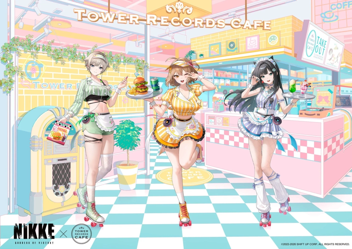 TOWER RECORDS CAFE, COFFEE, TAKE OUT, MENU, NIKKE, GODDESS OF VICTORY