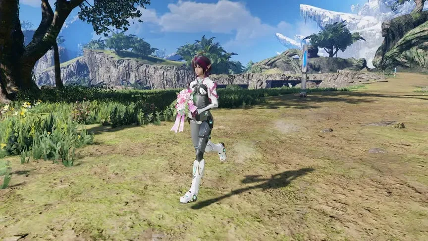 エルフ耳女性と花束