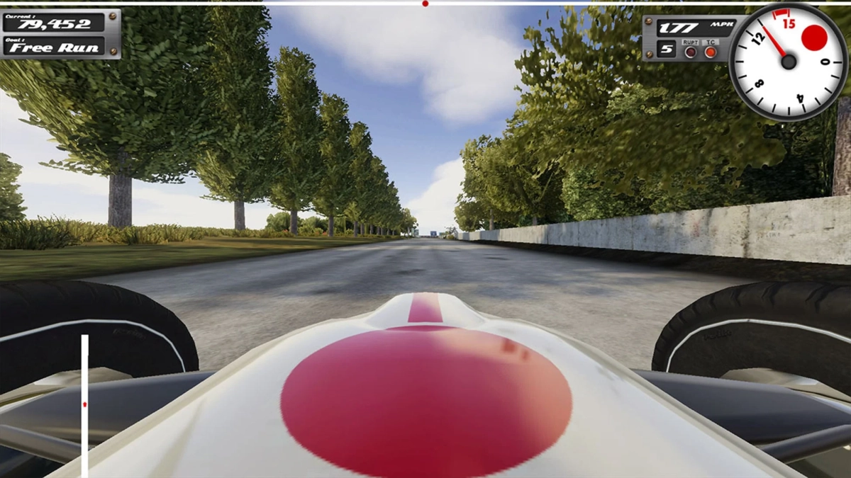 F1カー運転席視点から見たゲーム画面