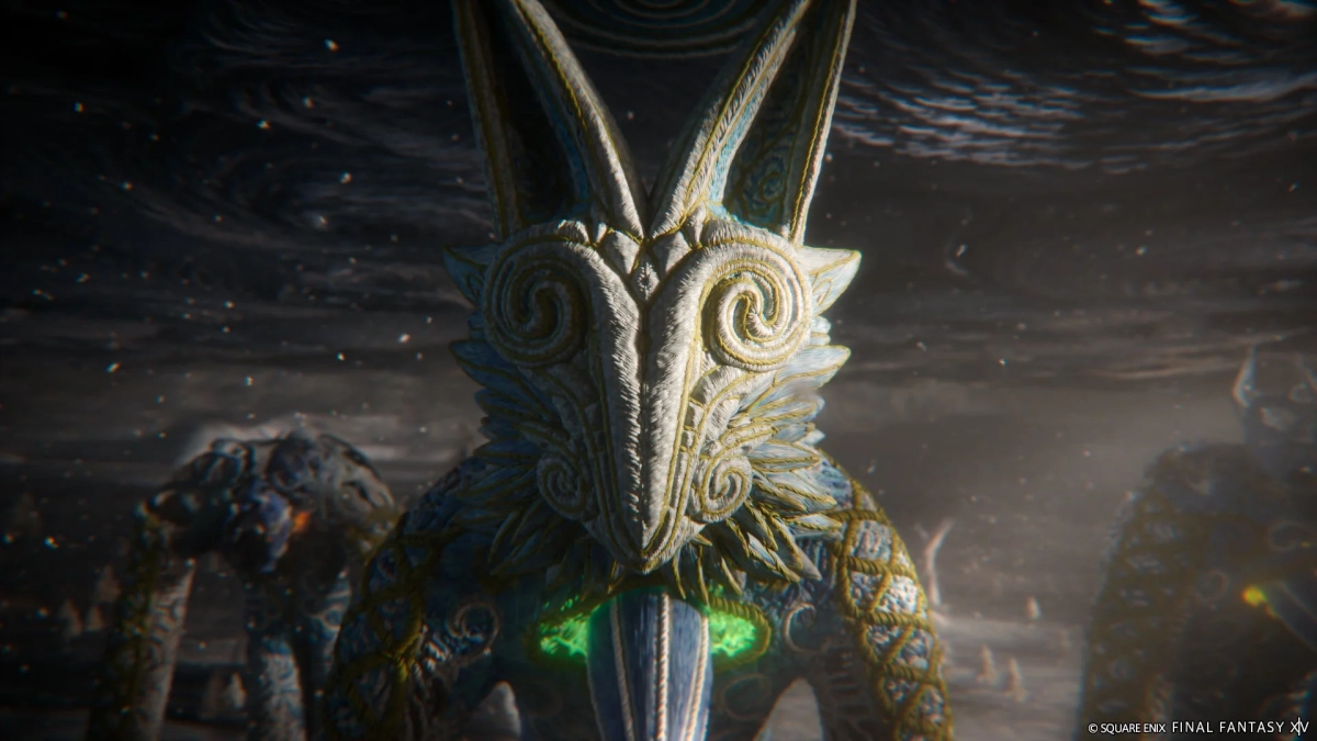 鳥のような頭部を持つ荘厳で神秘的な巨大像