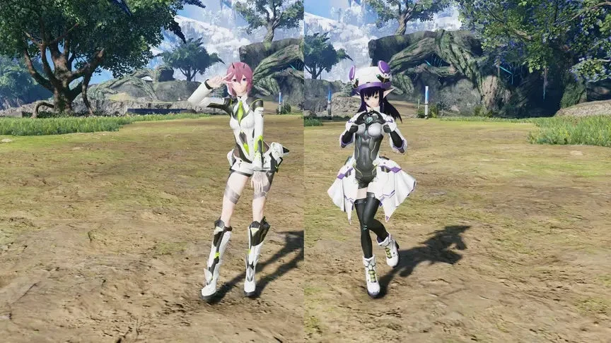 女性キャラクター2体、屋外