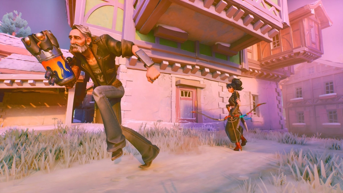 ガントレットを装着した老人と弓矢を持つ女性