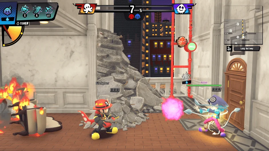 トランスフォームしたアーティストが攻撃するゲーム画面