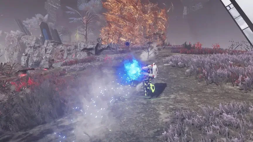 未来的なロボットと異世界風景