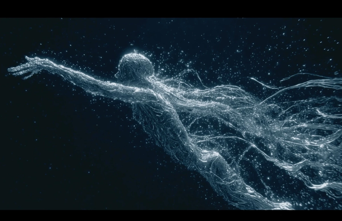 宇宙を浮遊する人型の姿