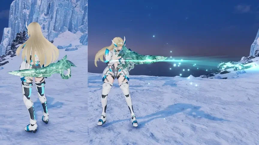 金髪エルフ耳女性と氷の武器