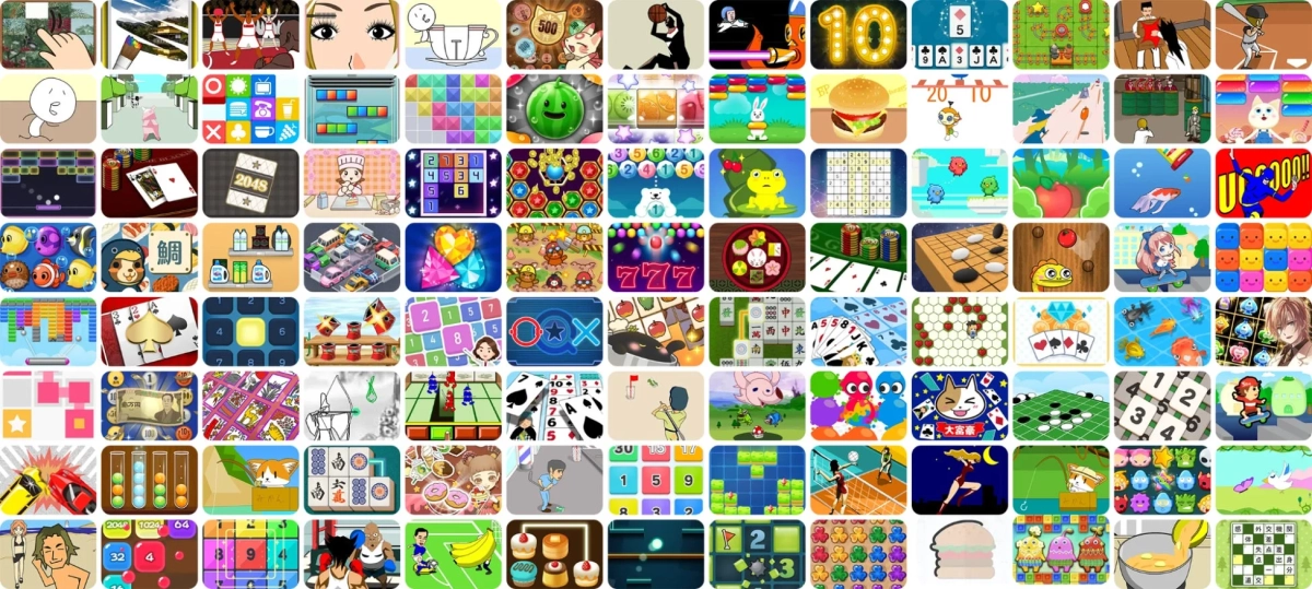 多種多様なモバイルゲームのスクリーンショットやアプリアイコン